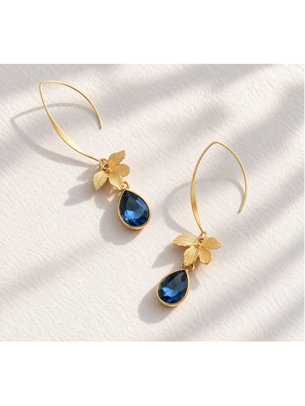 Anthropologie Orchid Flower Earrings Blue Leaf Gold VTG Wedding Teardrop CZ